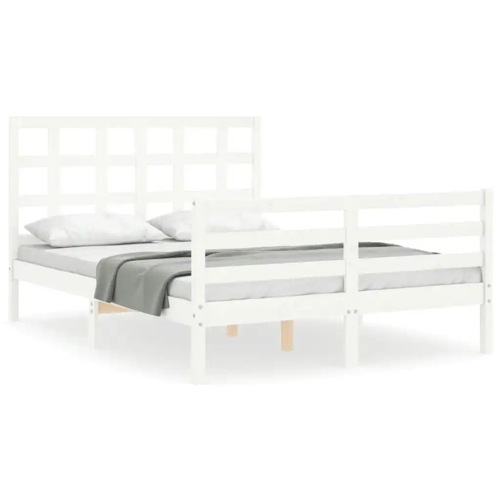 Bed Frame with Headboard White 137x187 cm Double Solid Wood 3193962