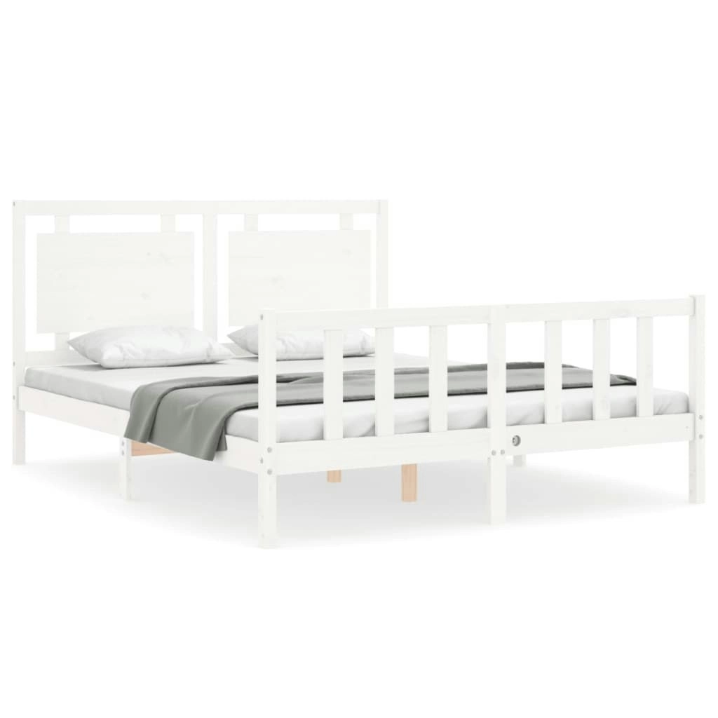 Bed Frame with Headboard White 153x203 cm Queen Solid Wood 3192172