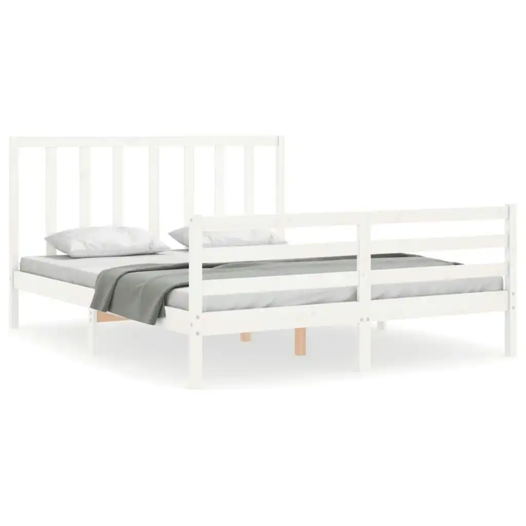 Bed Frame with Headboard White 153x203 cm Queen Solid Wood 3193797