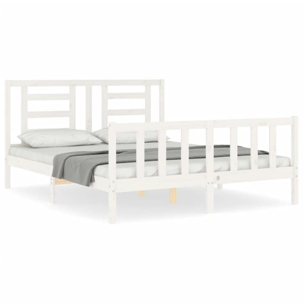 Bed Frame with Headboard White 153x203 cm Queen Solid Wood 3192887