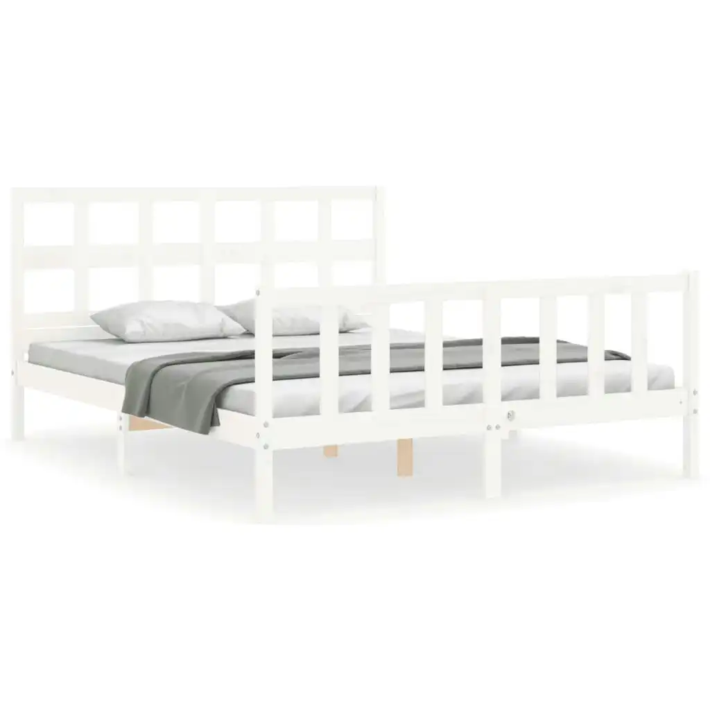 Bed Frame with Headboard White 153x203 cm Queen Solid Wood 3193017