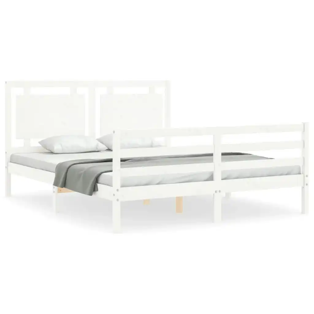 Bed Frame with Headboard White 153x203 cm Queen Solid Wood 3194057