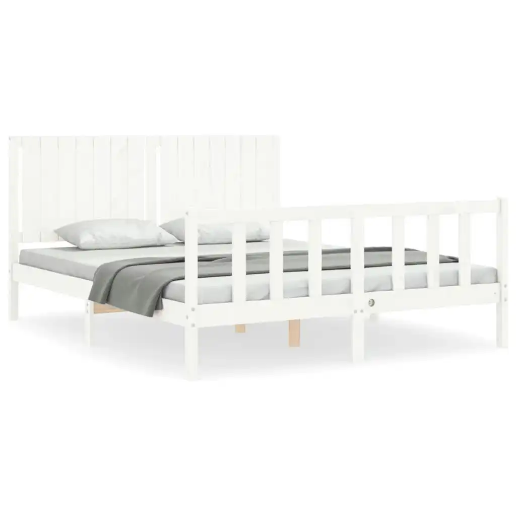 Bed Frame with Headboard White 153x203 cm Queen Solid Wood 3192952