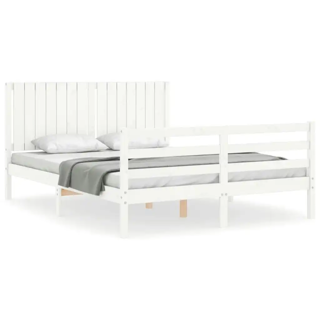 Bed Frame with Headboard White 153x203 cm Queen Solid Wood 3194772