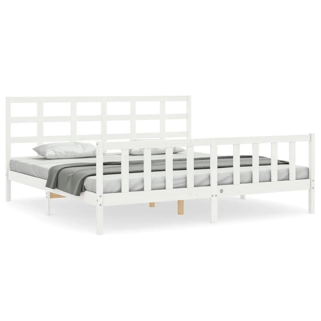 Bed Frame without Mattress White 183x203 cm King Solid Wood Pine 3192117