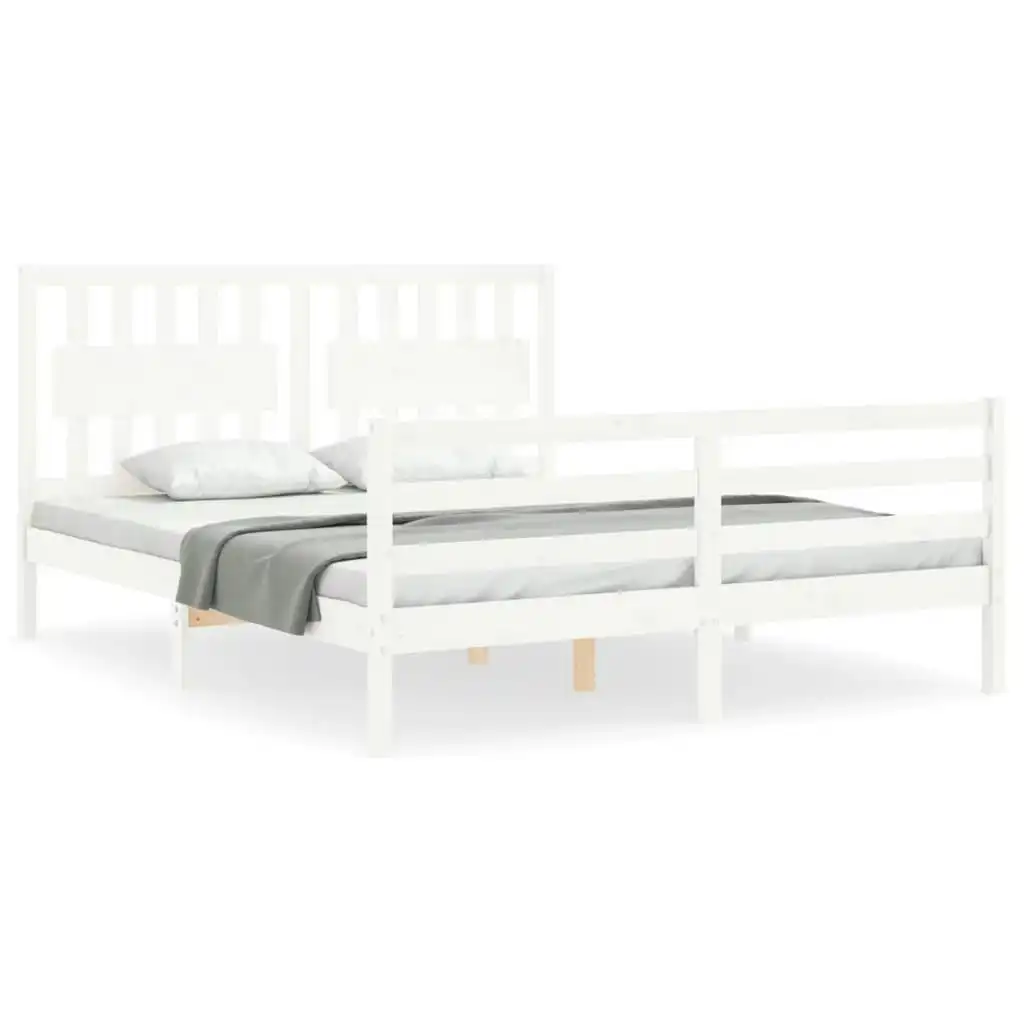 Bed Frame with Headboard White 153x203 cm Queen Solid Wood 3194317