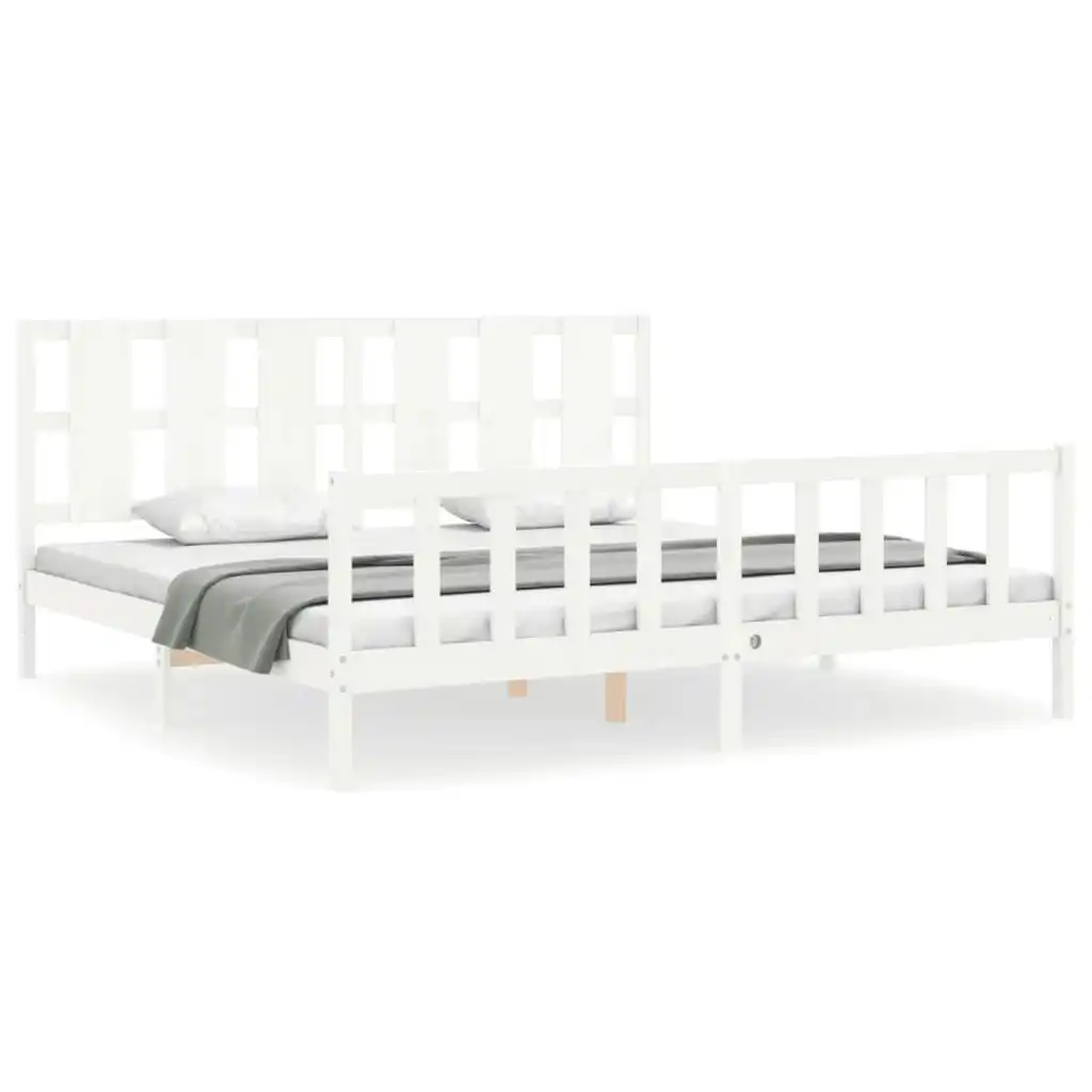 Bed Frame with Headboard White 183x203 cm King Solid Wood 3192247