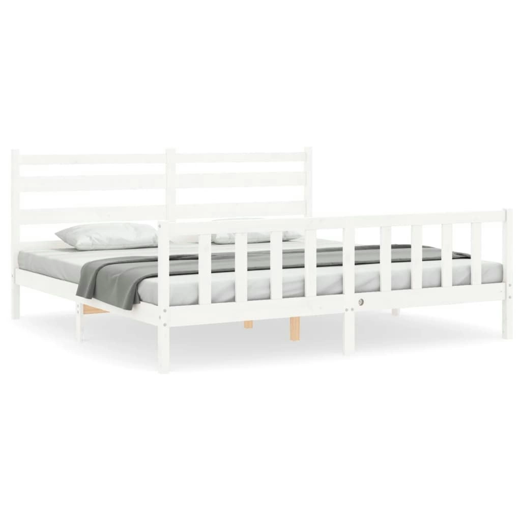 Bed Frame with Headboard White 183x203 cm King Solid Wood 3192052