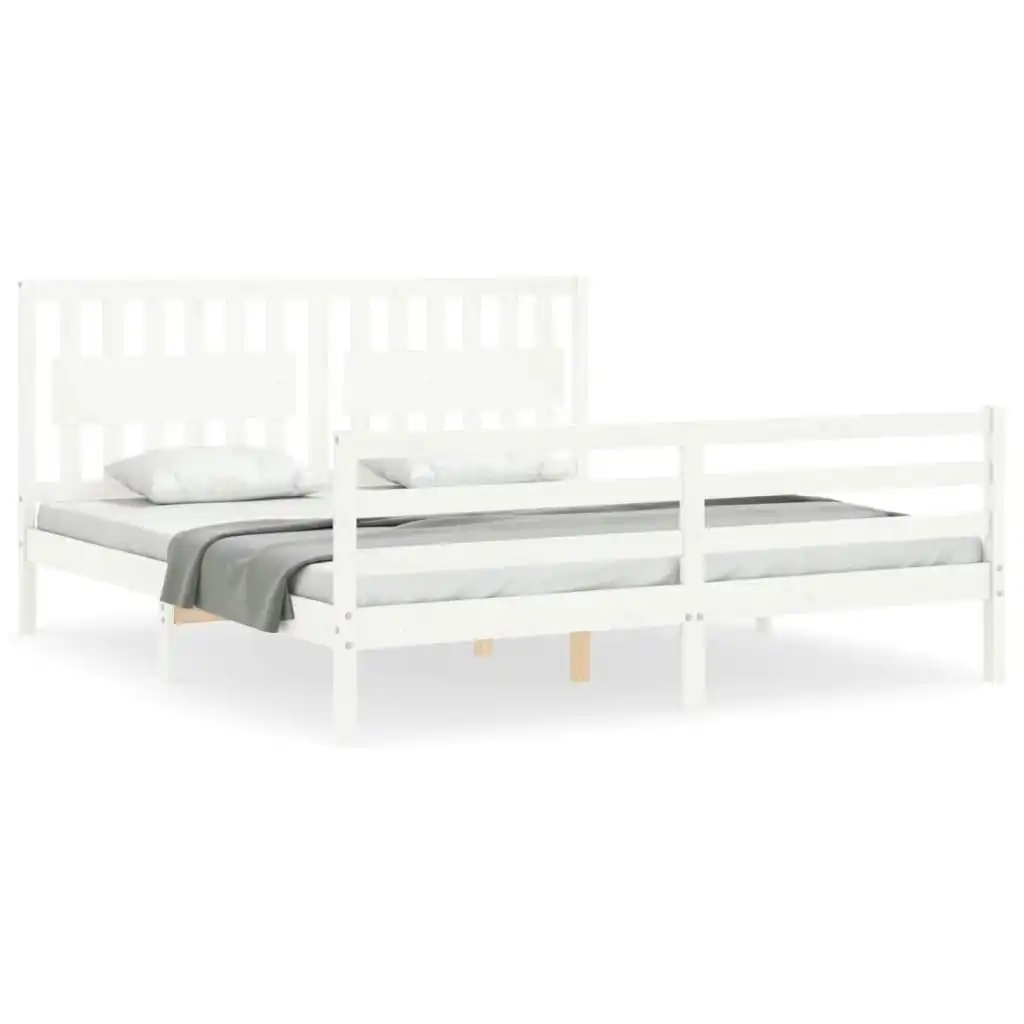 Bed Frame with Headboard White 183x203 cm King Solid Wood 3194327