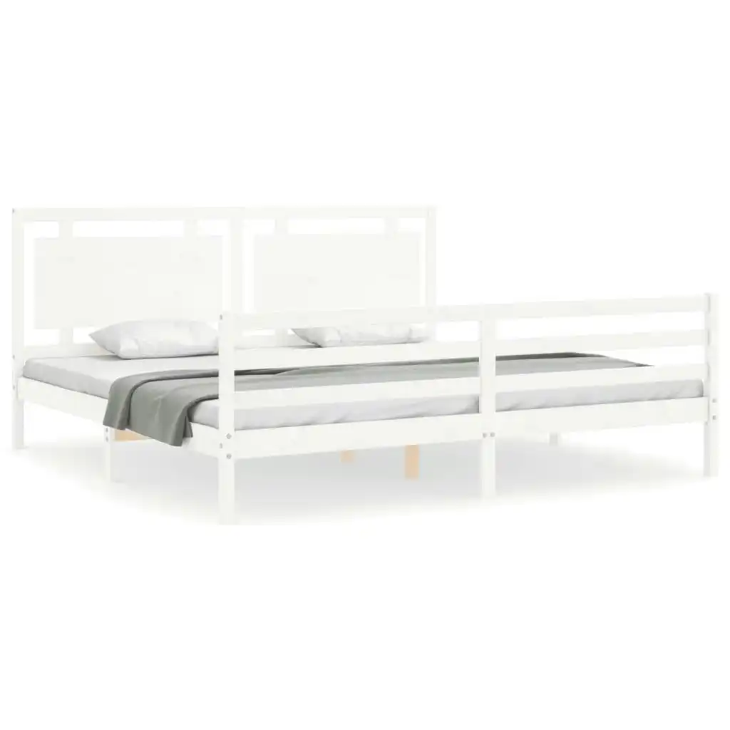 Bed Frame with Headboard White 183x203 cm King Solid Wood 3194067