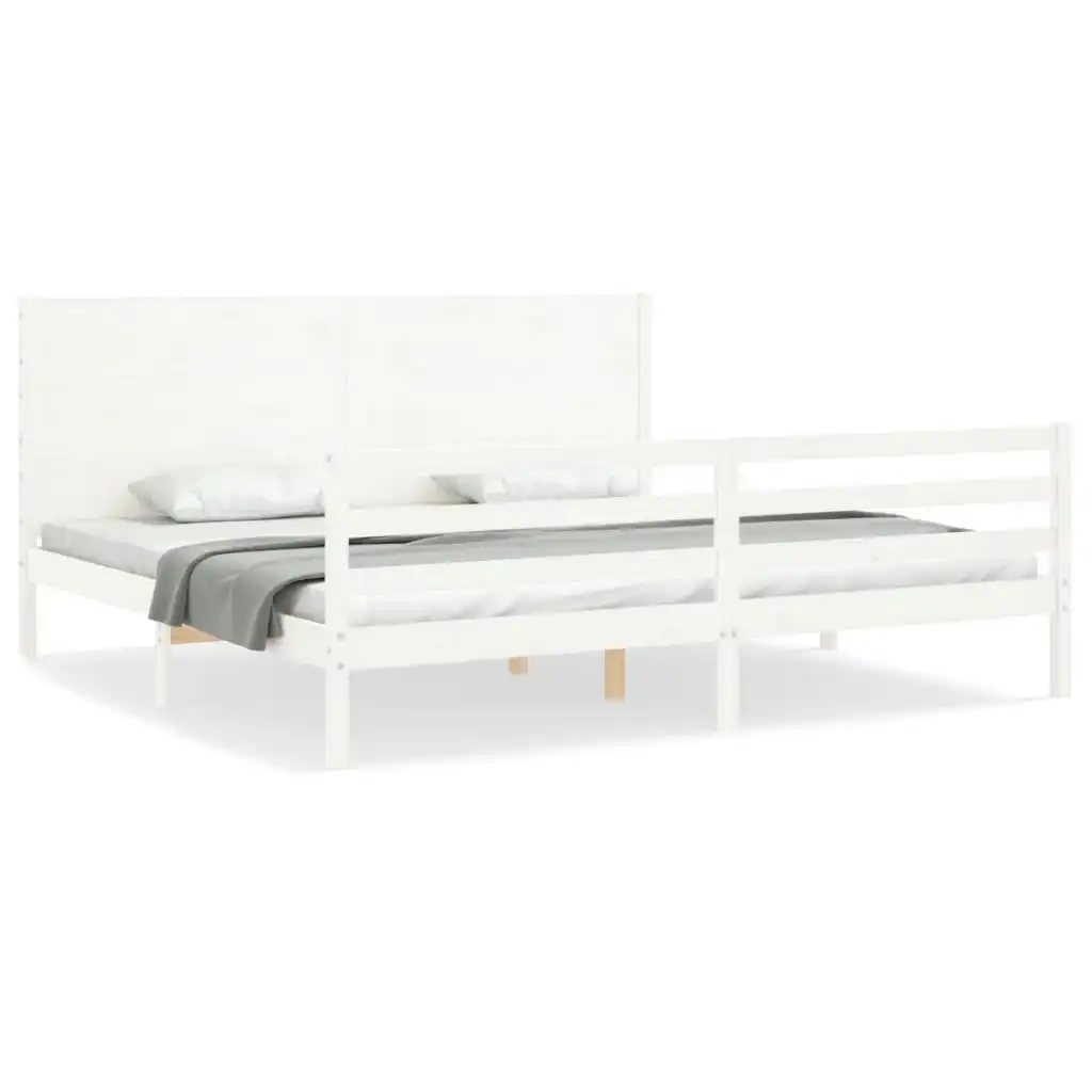 Bed Frame with Headboard White 183x203 cm King Solid Wood 3194652