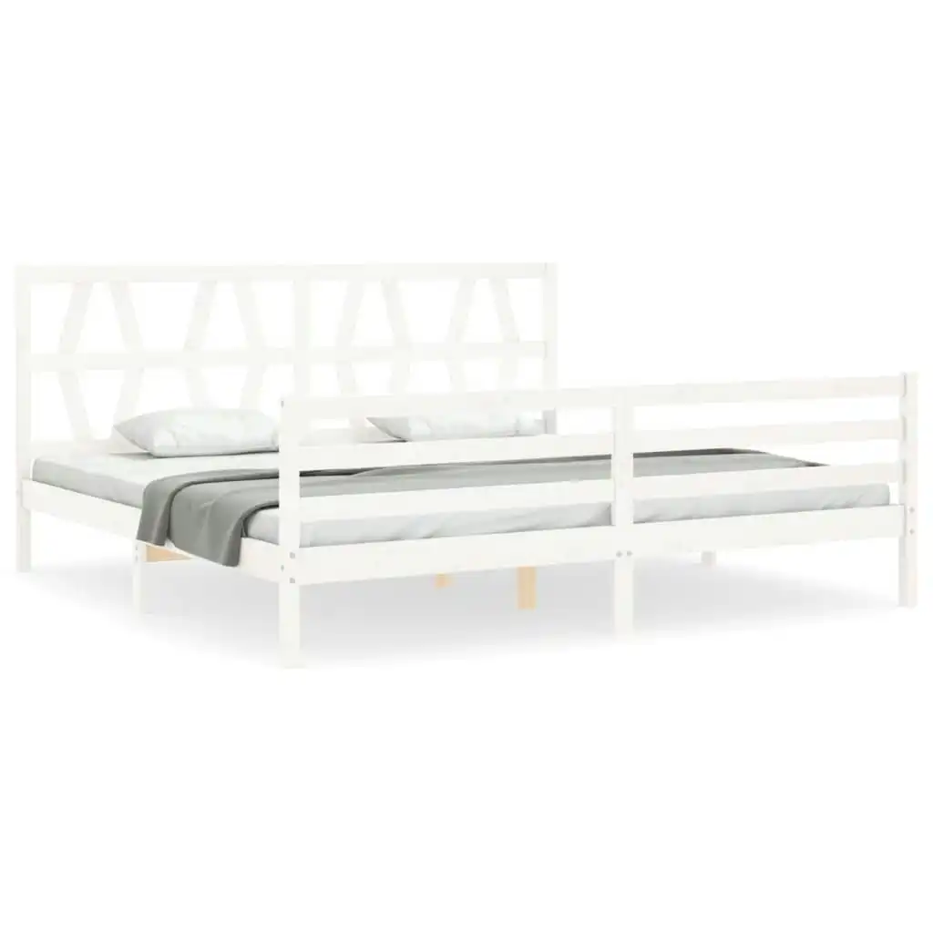 Bed Frame with Headboard White 183x203 cm King Solid Wood 3194392