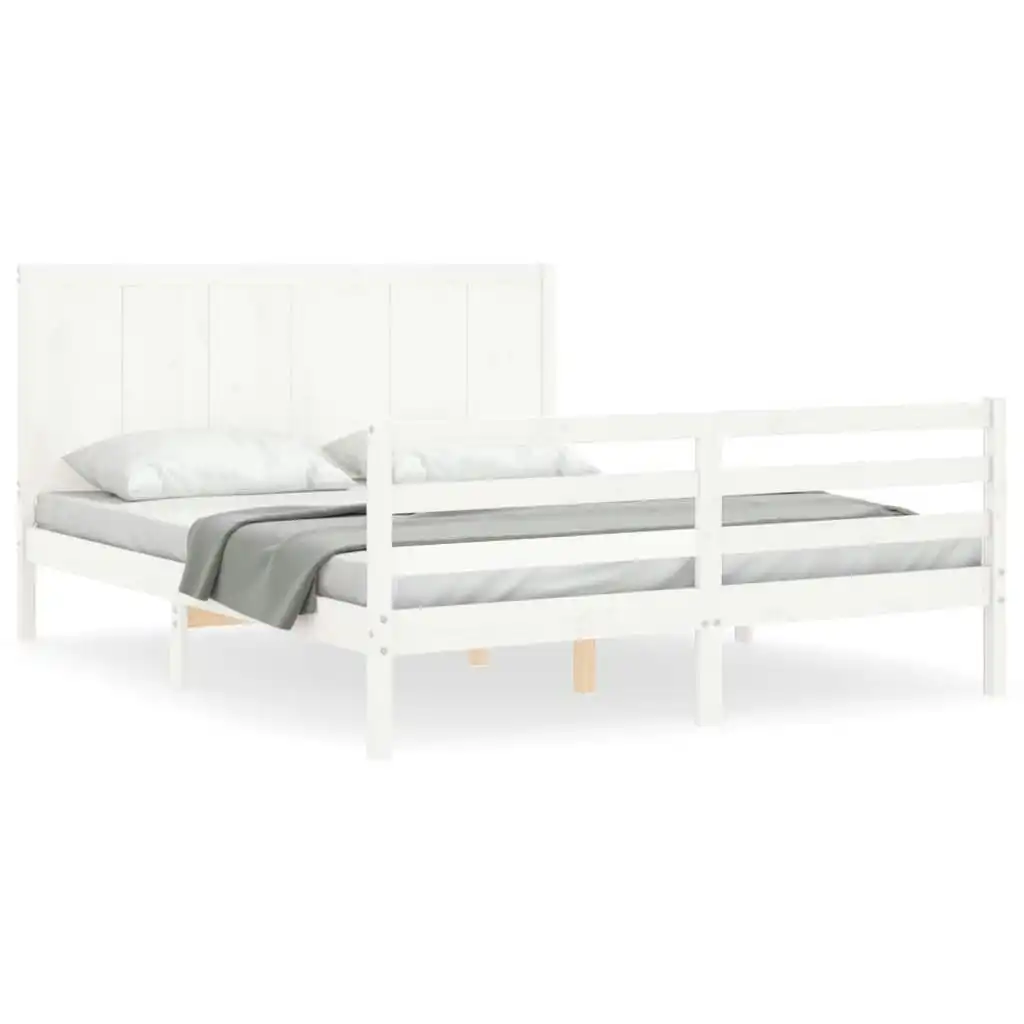 Bed Frame with Headboard White 153x203 cm Queen Solid Wood 3194512