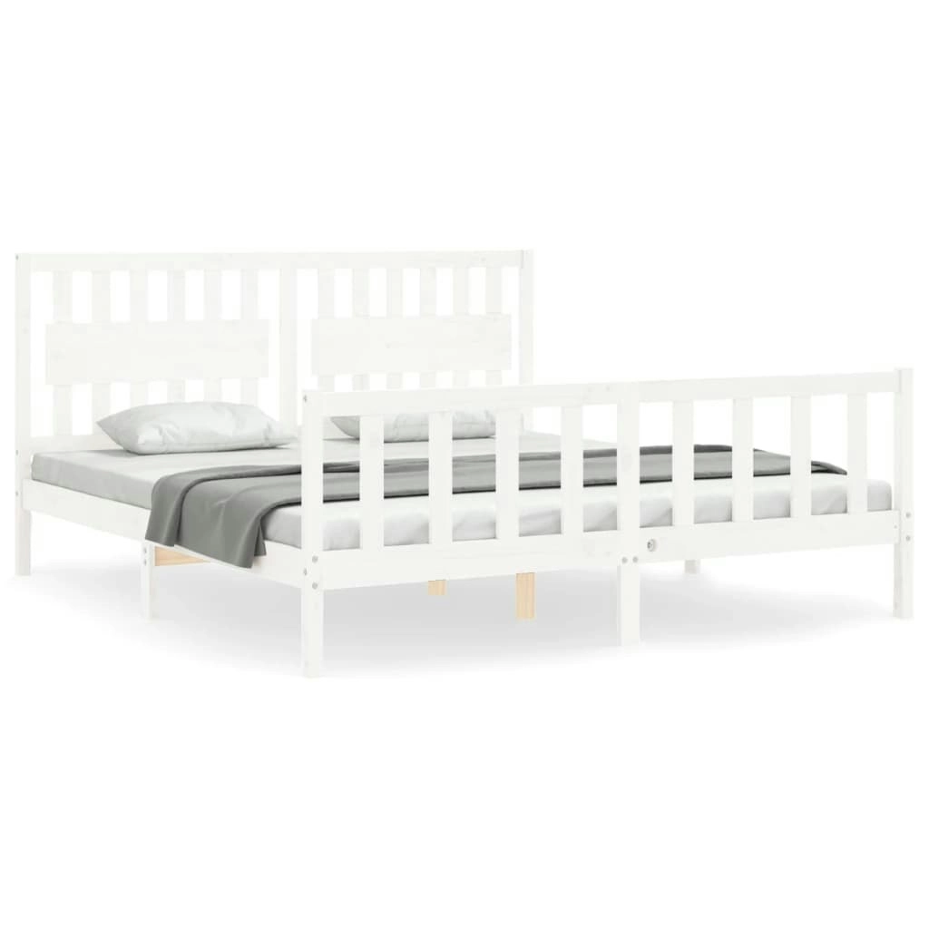 Bed Frame with Headboard White 183x203 cm King Solid Wood 3192442