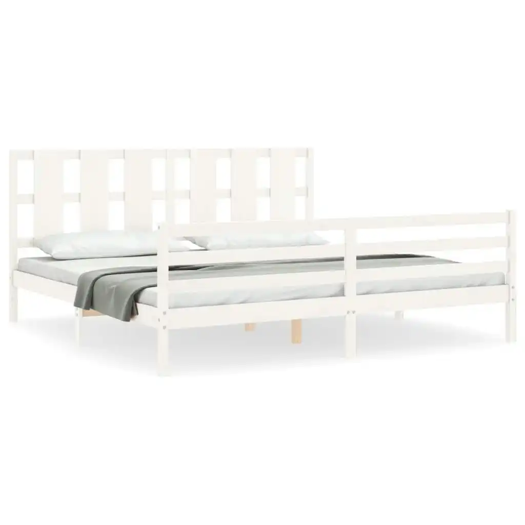 Bed Frame with Headboard White 183x203 cm King Solid Wood 3194132