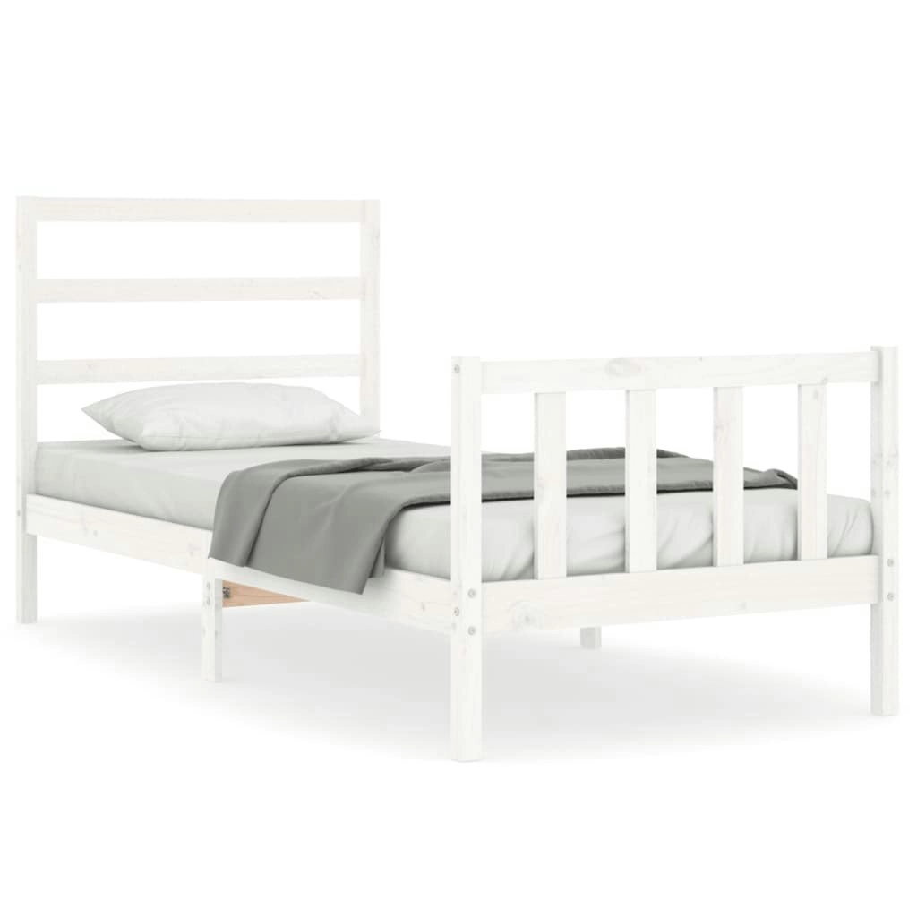 Bed Frame with Headboard White 92x187 cm Single Size Solid Wood 3191872