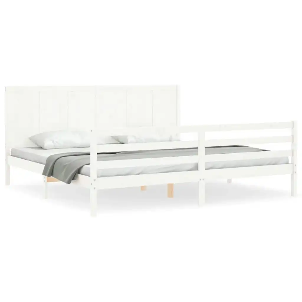 Bed Frame with Headboard White 183x203 cm King Solid Wood 3194522