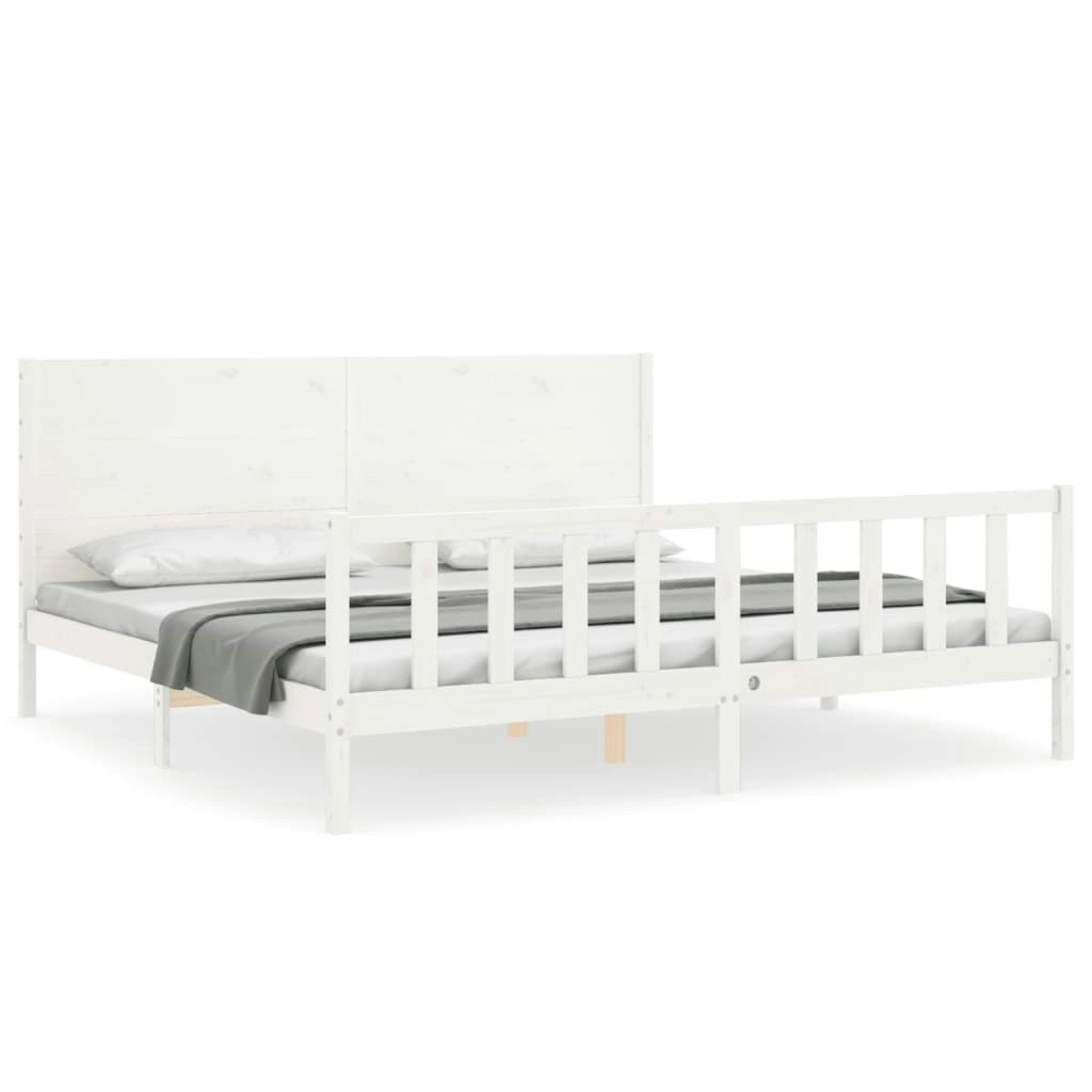 Bed Frame with Headboard White 183x203 cm King Solid Wood 3192767