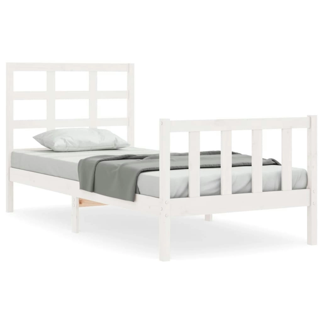 Bed Frame with Headboard White 92x187 cm Single Size Solid Wood 3192067