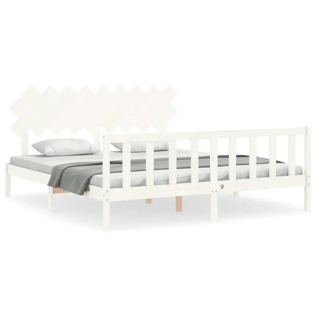 Bed Frame with Headboard White 183x203 cm King Solid Wood 3193482