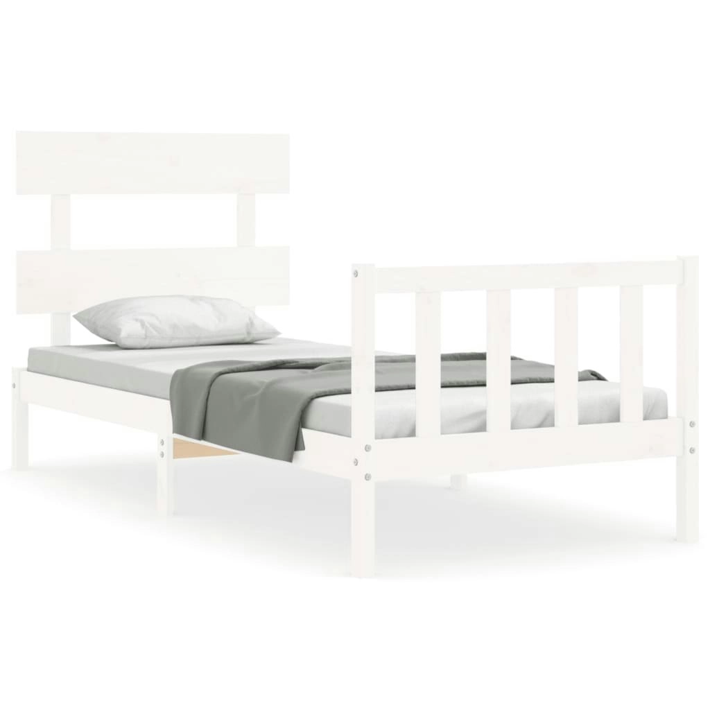 Bed Frame with Headboard White 92x187 cm Single Size Solid Wood 3193237