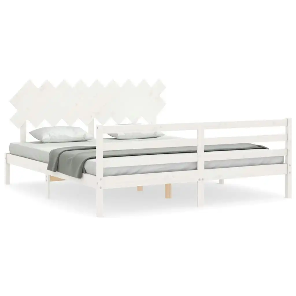 Bed Frame with Headboard White 183x203 cm King Solid Wood 3195302