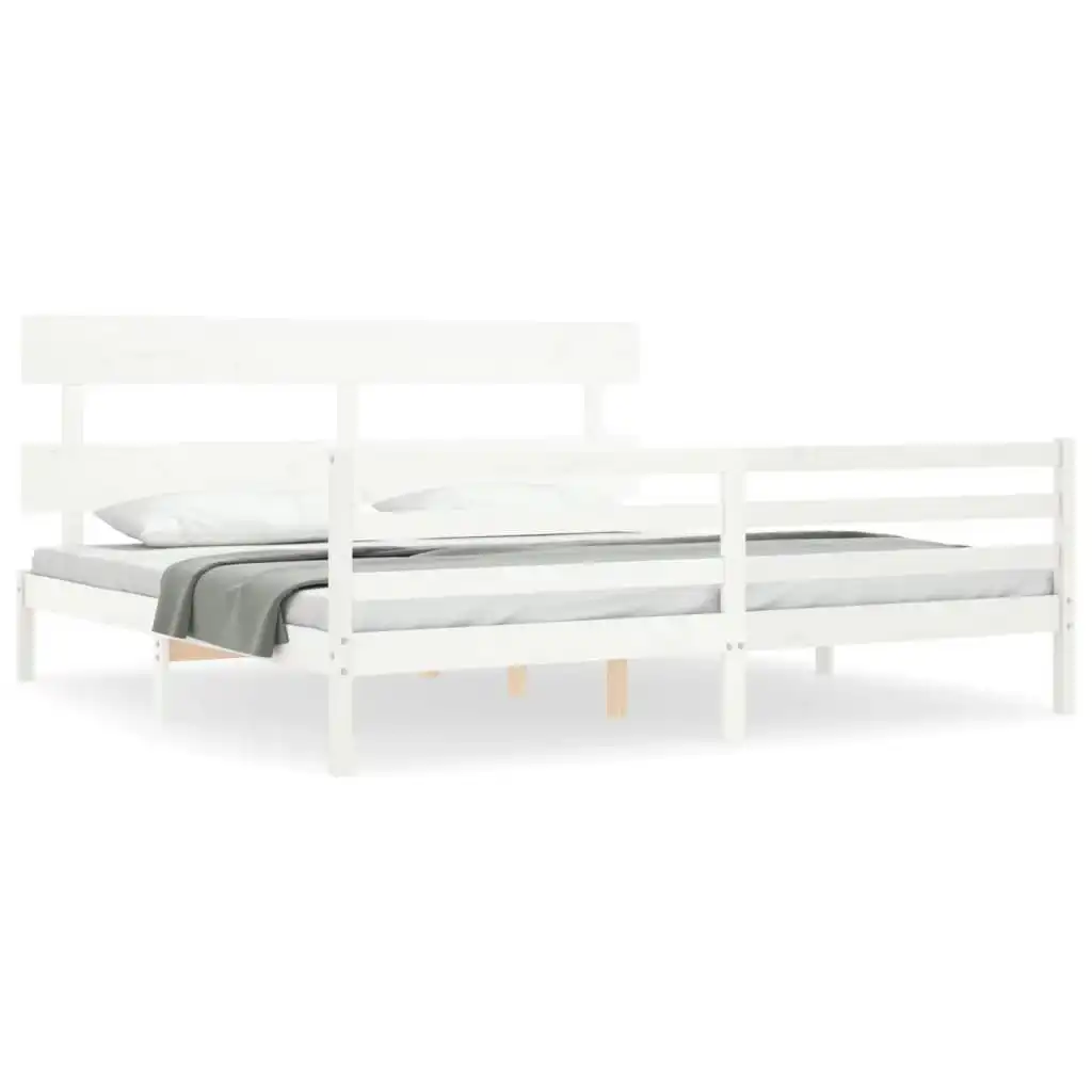 Bed Frame with Headboard White 183x203 cm King Solid Wood 3195107