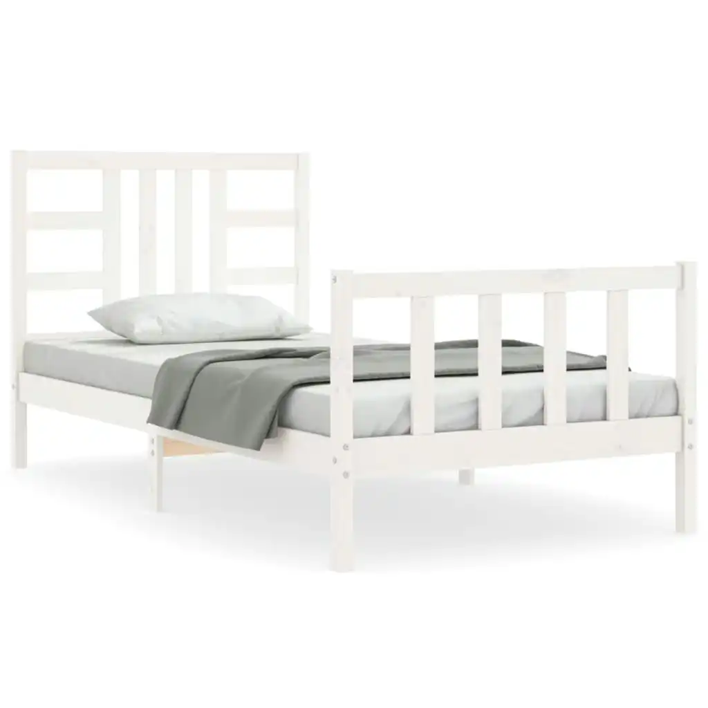 Bed Frame with Headboard White 92x187 cm Single Size Solid Wood 3191937