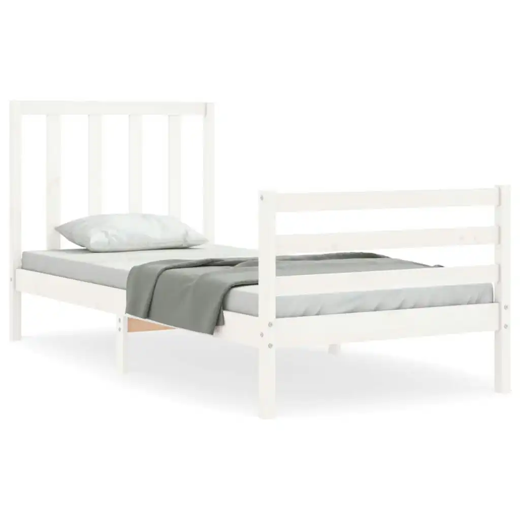 Bed Frame with Headboard White 92x187 cm Single Size Solid Wood 3193757