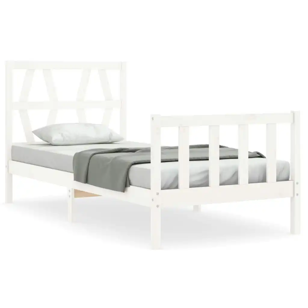 Bed Frame with Headboard White 92x187 cm Single Size Solid Wood 3192457