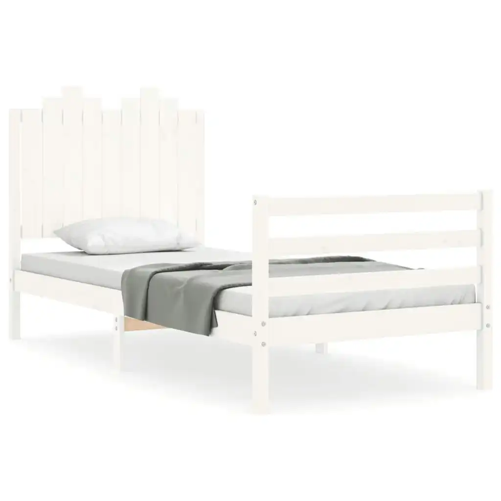 Bed Frame with Headboard White 92x187 cm Single Size Solid Wood 3194147