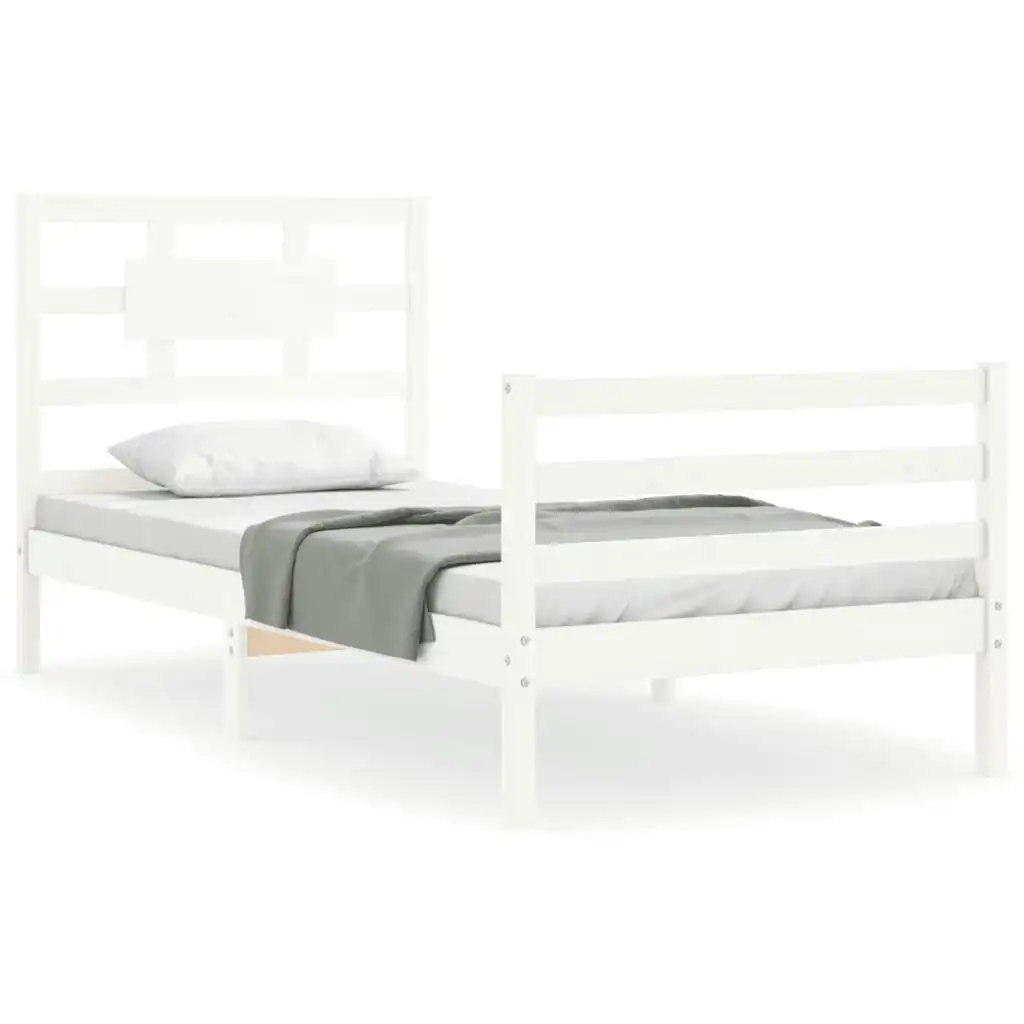 Bed Frame with Headboard White 92x187 cm Single Size Solid Wood 3194407