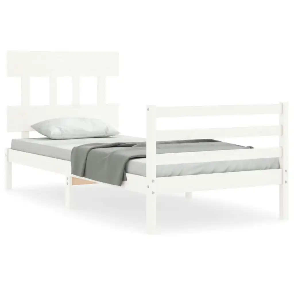 Bed Frame with Headboard White 92x187 cm Single Size Solid Wood 3195122