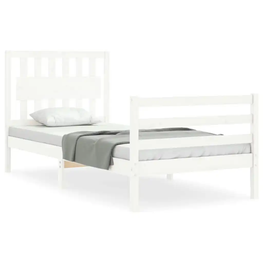 Bed Frame with Headboard White 92x187 cm Single Size Solid Wood 3194277