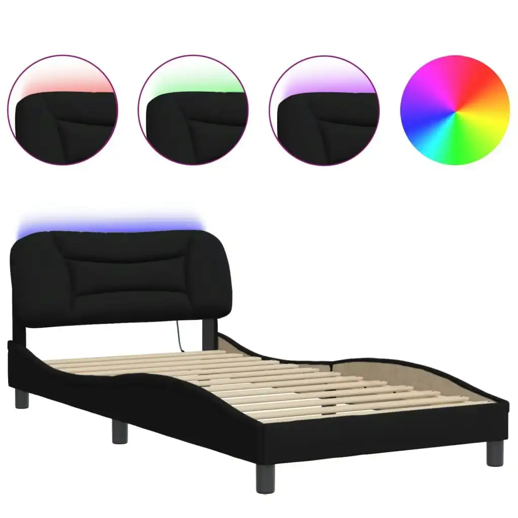 Bed Frame with LED Light Black 107x203 cm Fabric 3214159