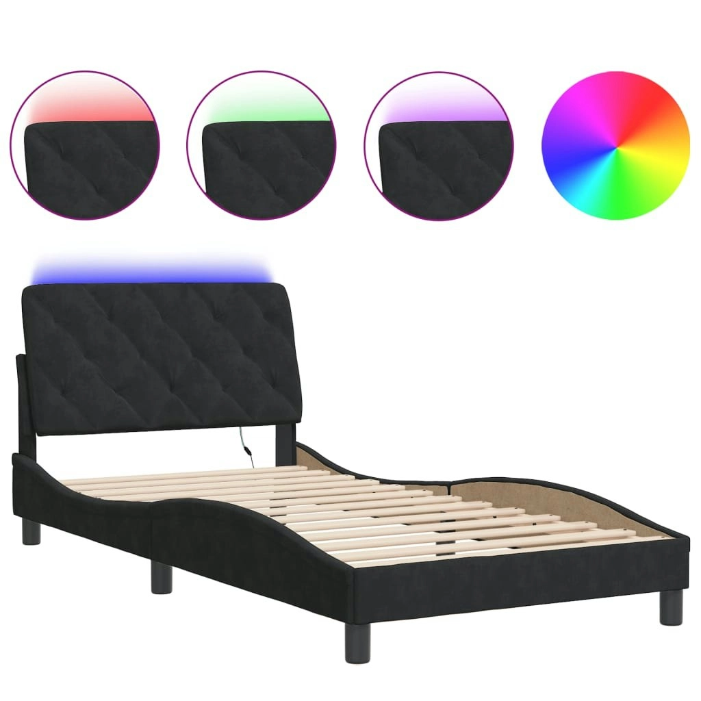 Bed Frame with LED without Mattress Black 107x203 cm King Single Velvet 3214175