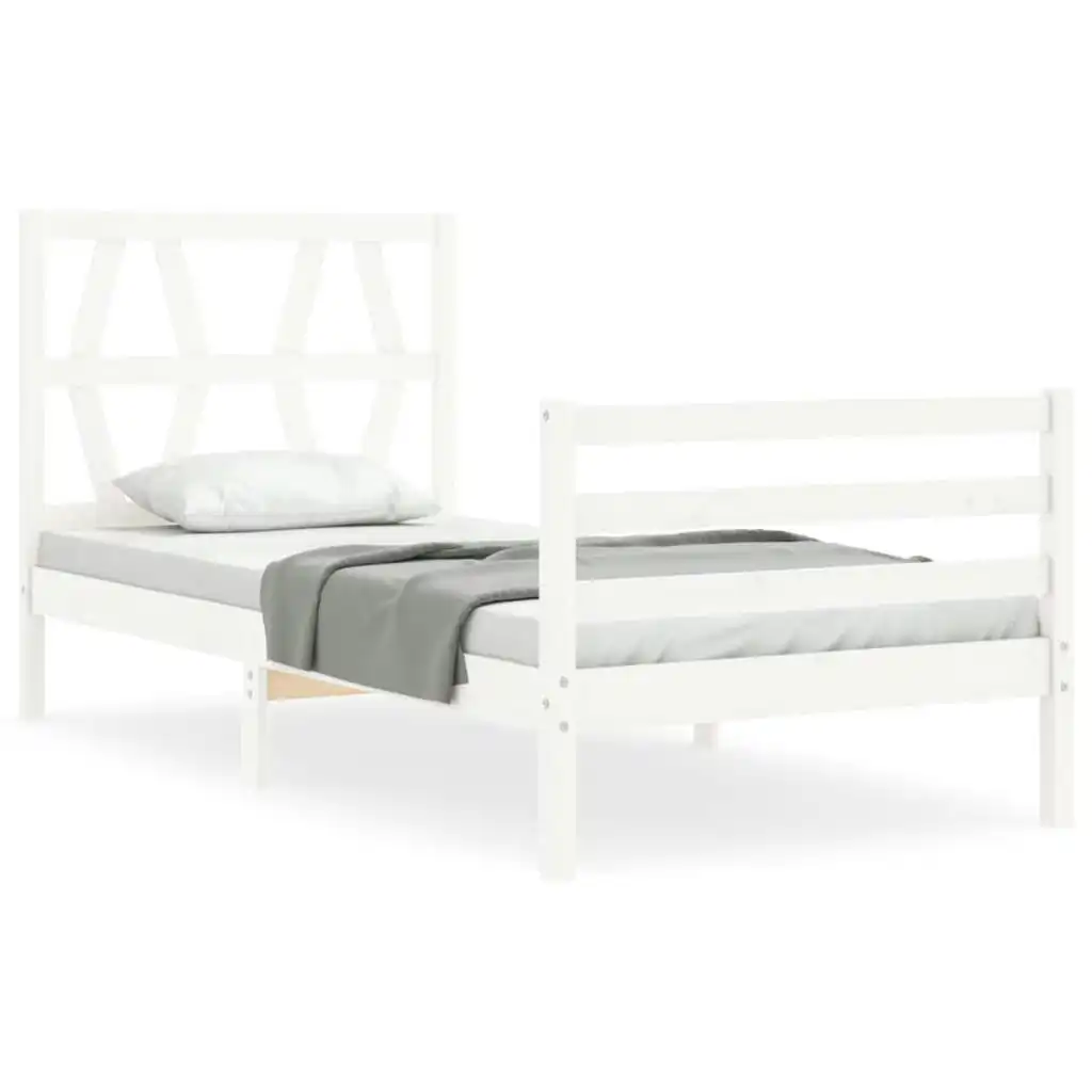 Bed Frame with Headboard White 92x187 cm Single Size Solid Wood 3194342