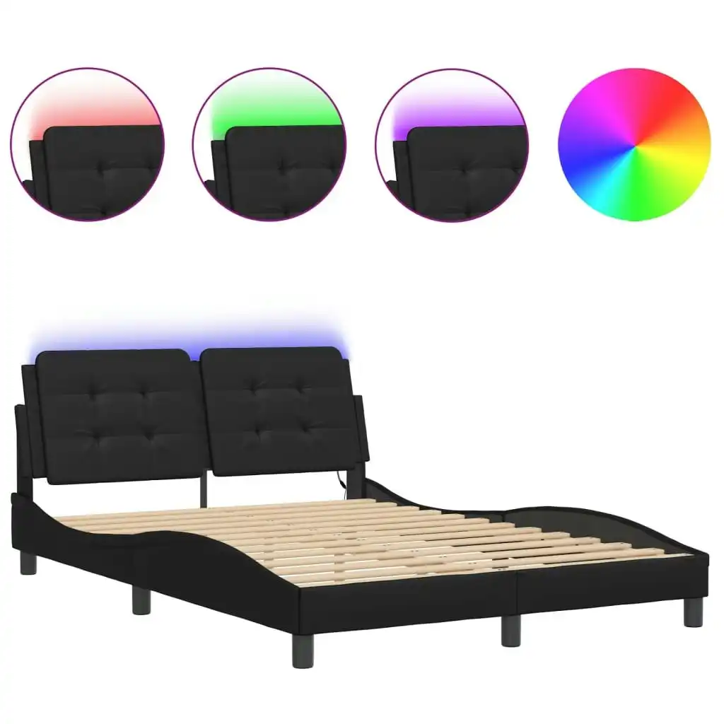 Bed Frame with LED Light Black 137x187 cm Double Size Faux Leather 3214144