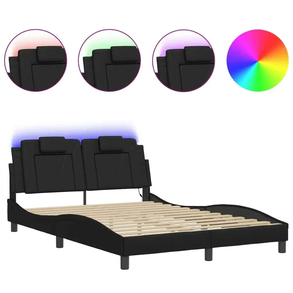 Bed Frame with LED Light Black 137x190 cm Faux Leather 3214194