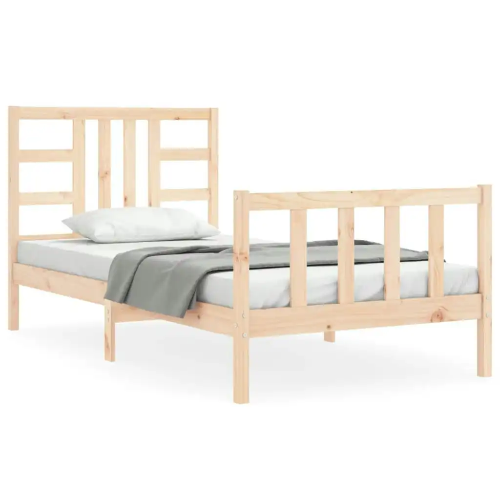 Bed Frame with Headboard 92x187 cm Single Size Solid Wood 3191936