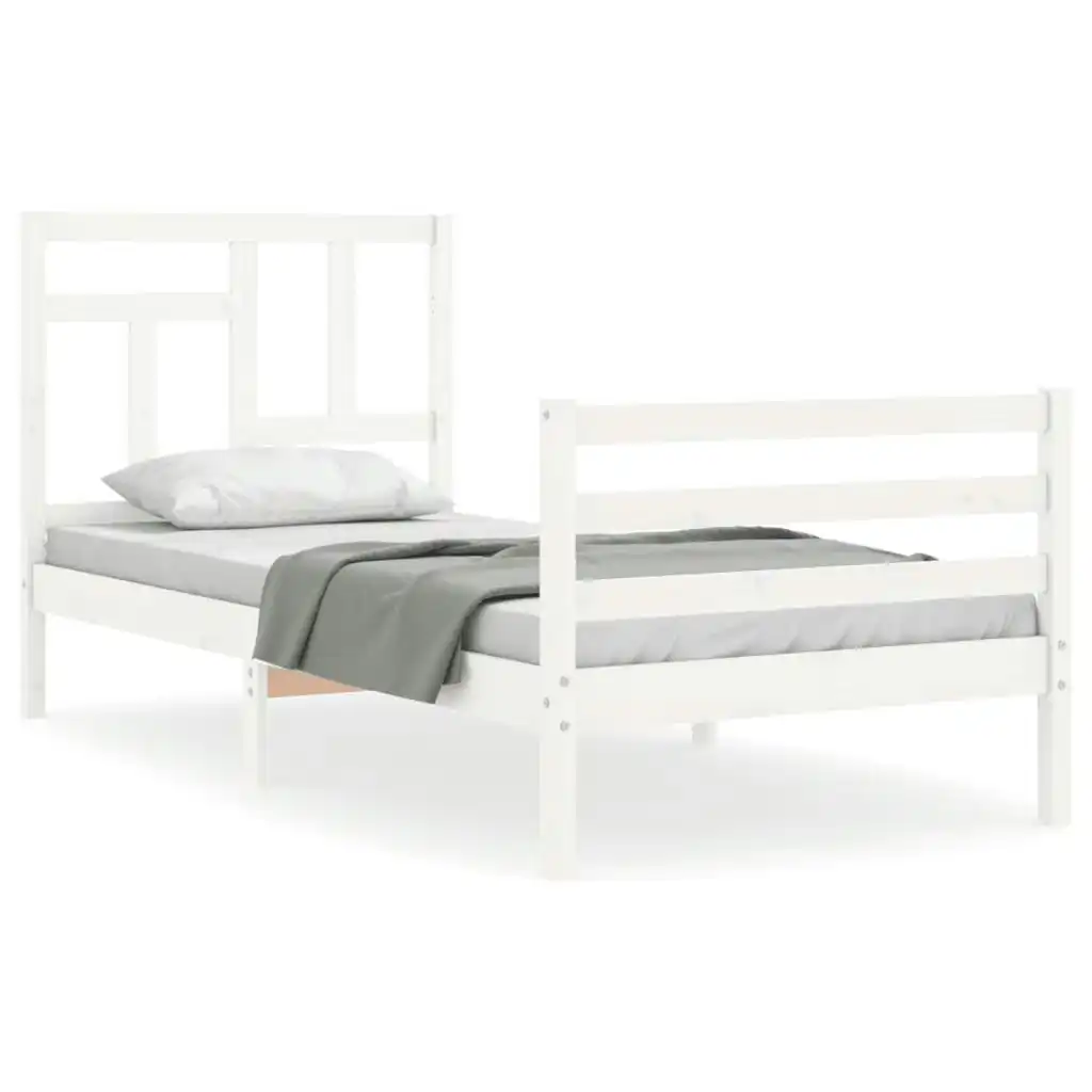 Bed Frame with Headboard White 92x187 cm Single Size Solid Wood 3194927