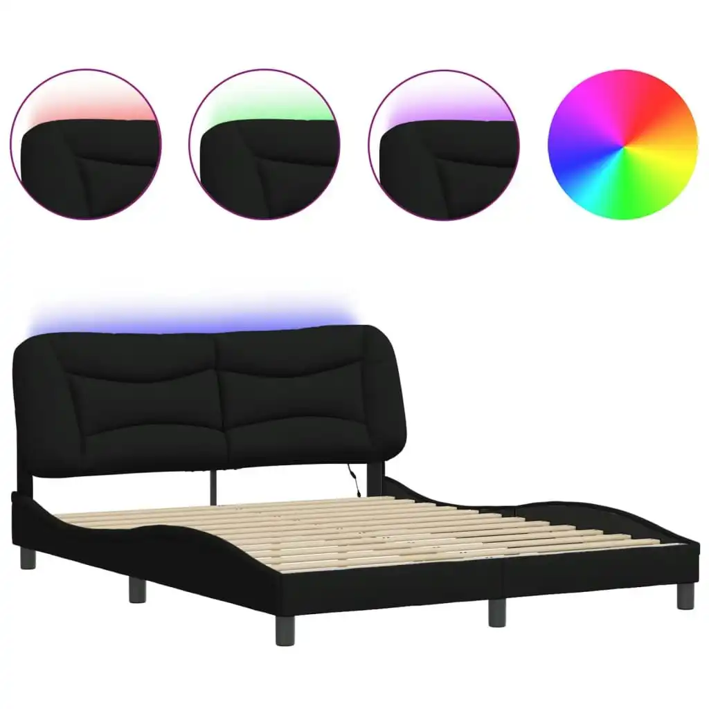 Bed Frame with LED Light Black 152x203 cm Fabric 3214163