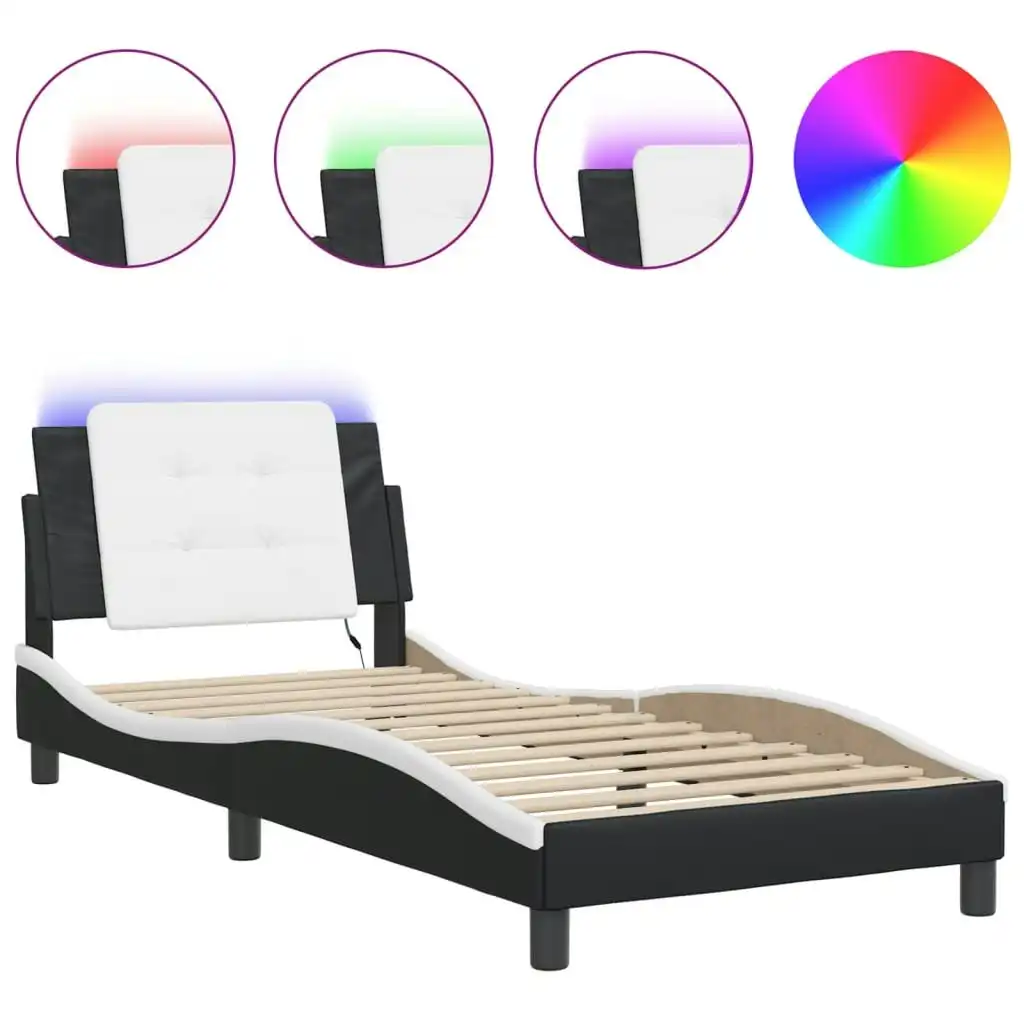 Bed Frame with LED Light Black and White 107x203 cm Faux Leather 3214203