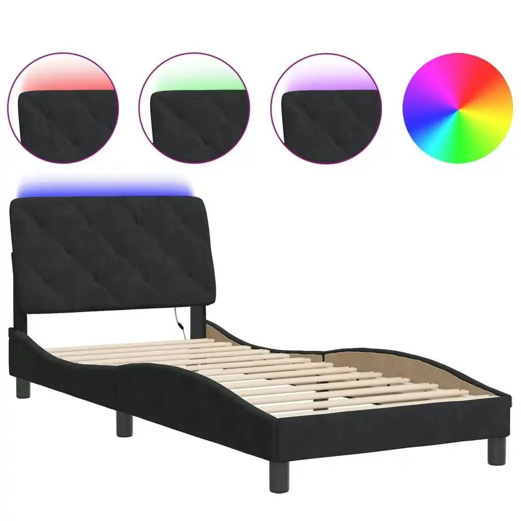 Bed Frame with LED Light Black 90x190 cm Velvet 3214173