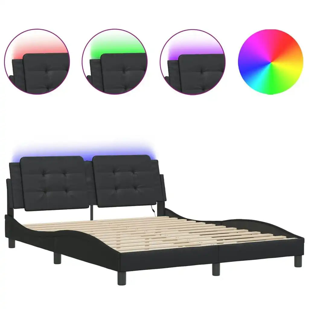 Bed Frame with LED Light Black 153x203 cm Queen Size Faux Leather 3214147