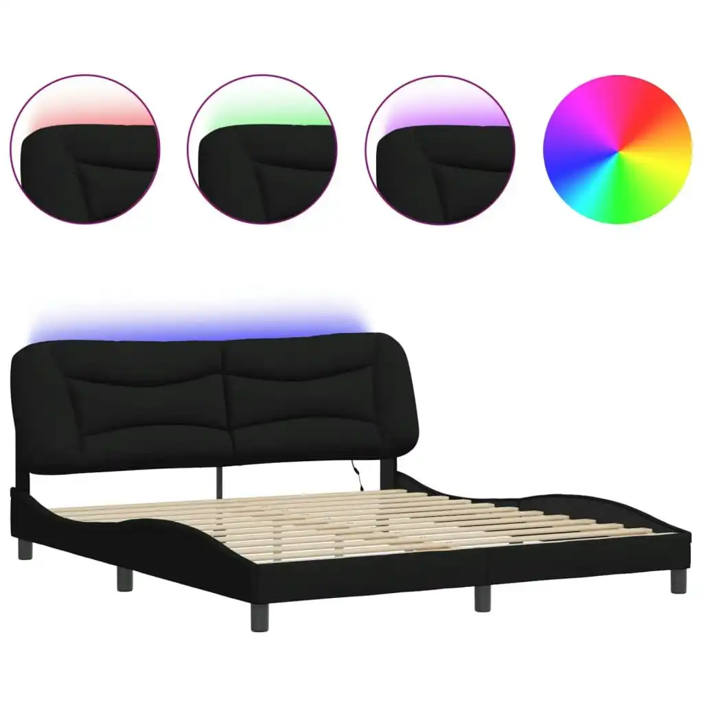 Bed Frame with LED Light Black 183x203 cm King Size Fabric 3214165