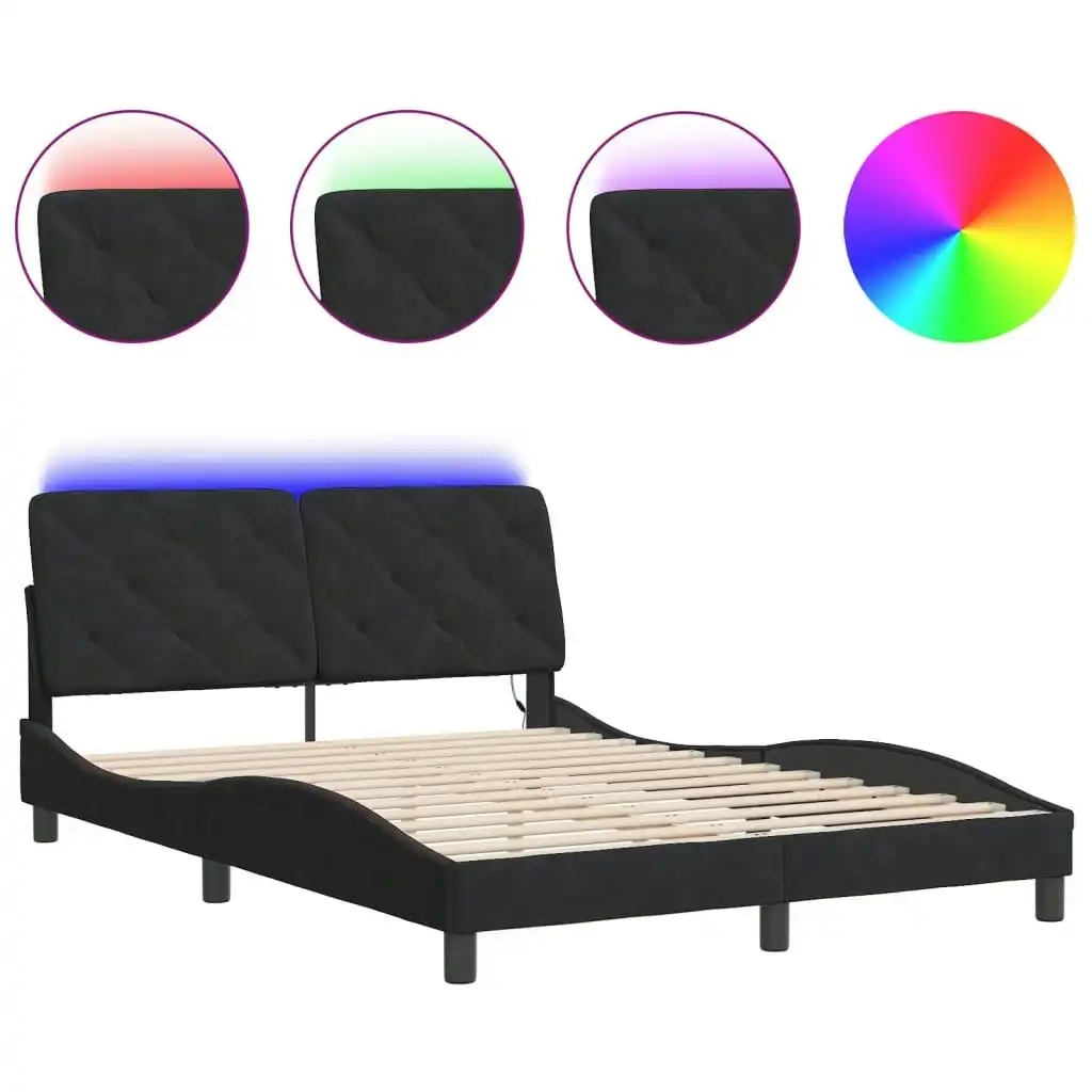 Bed Frame with LED Light Black 137x190 cm Velvet 3214176