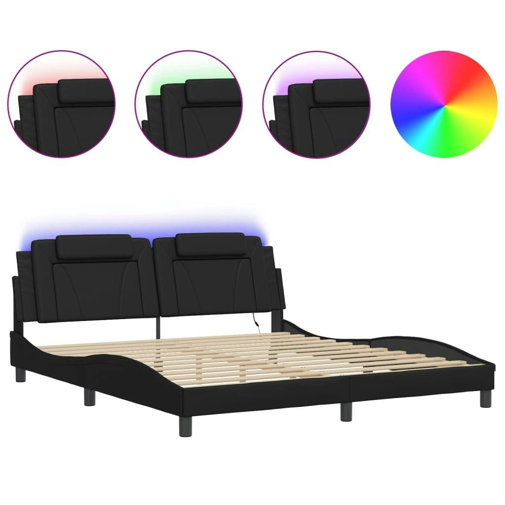 Bed Frame with LED Light Black 183x203 cm King Size Faux Leather 3214198