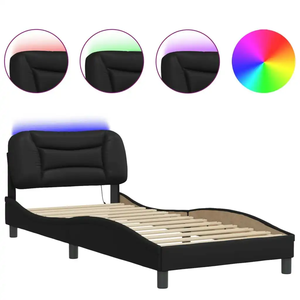 Bed Frame with LED Light Black 90x190 cm Faux Leather 3214180