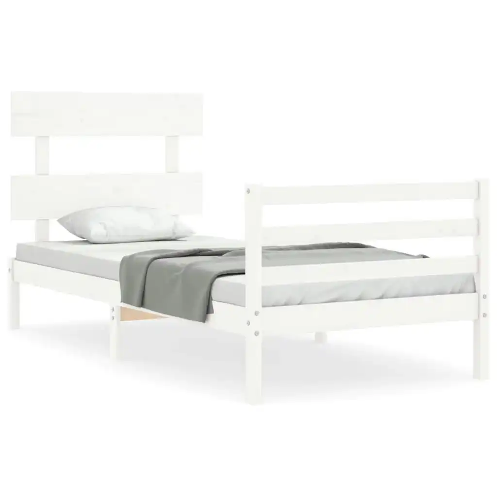 Bed Frame with Headboard White 92x187 cm Single Size Solid Wood 3195057